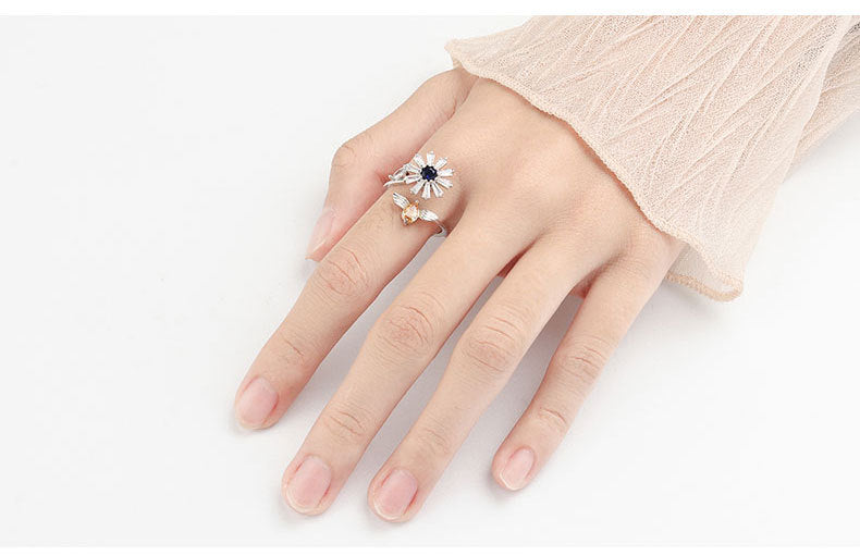 Simple Rotatable To Relieve Anti-anxiety Stress Copper Zircon Opening Ring Female