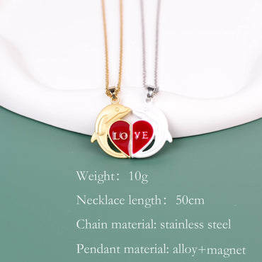 Romantic Letter Dolphin Heart Shape Alloy Enamel Plating Couple Pendant Necklace