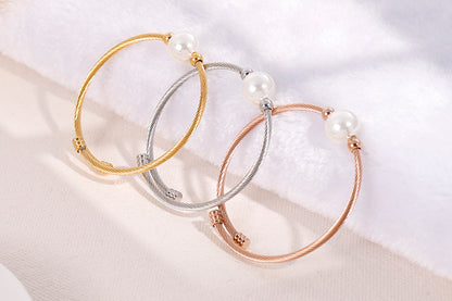 Korea Simple Stainless Steel Open Pearl Bracelet Wholesale Gooddiy