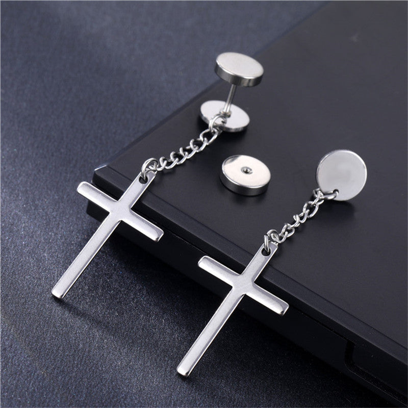 Fashion Cross Titanium Steel Plating Drop Earrings 1 Piece