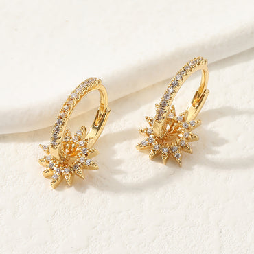 Fashion Geometric Sun Star Copper Drop Earrings Inlay Zircon Copper Earrings
