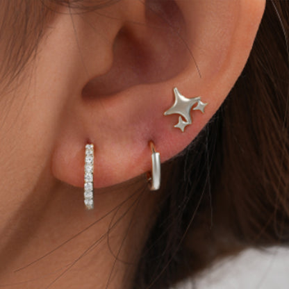 1 Set Simple Style Star Butterfly Plating Sterling Silver Hoop Earrings Ear Studs