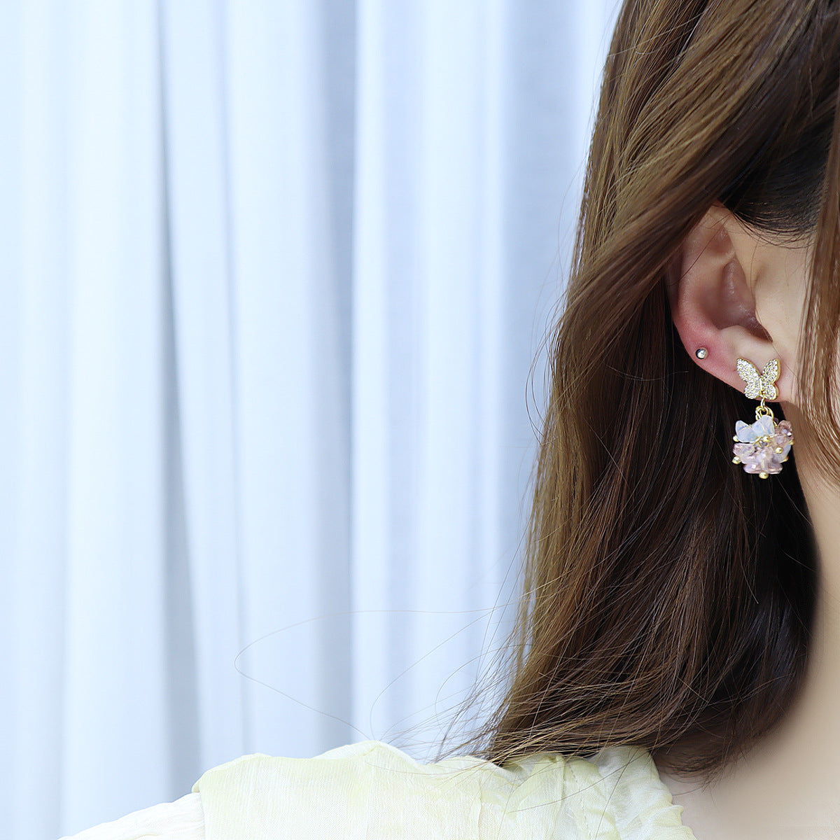 Korean Style Crystal Diamond Butterfly Earrings