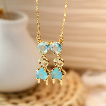 Vintage Style Cartoon Character Doll Heart Shape Copper Plating Inlay Zircon Pendant Necklace