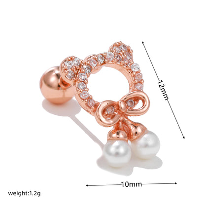 Fashion Heart Shape Copper Plating Inlay Artificial Pearls Zircon Ear Studs 1 Piece