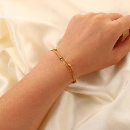 Simple Stainless Steel 18k Gold Plated Bead Double-layer Chain Bracelet