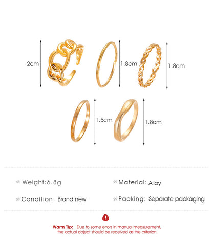 Fashion Open Geometric Alloy Ring Five-piece