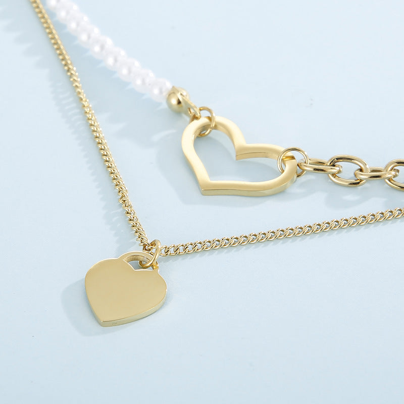 Fashion Heart Shape Titanium Steel Layered Necklaces Plating Stainless Steel Necklaces