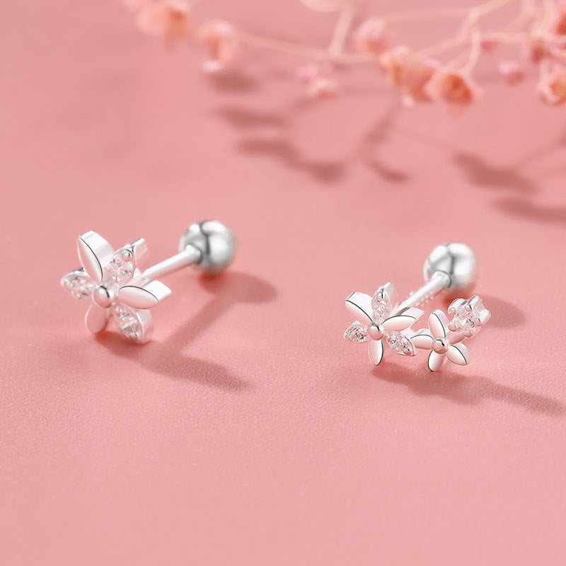 1 Pair Simple Style Flower Inlay Sterling Silver Zircon Ear Studs