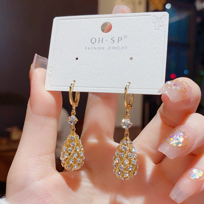 1 Pair Elegant Vacation Geometric Water Droplets Inlay Alloy Zircon Drop Earrings