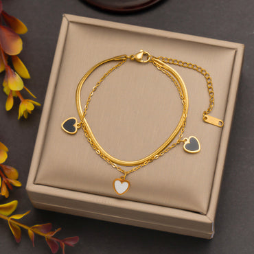Wholesale Casual Simple Style Star Heart Shape Titanium Steel Plating Inlay Shell Bracelets Necklace