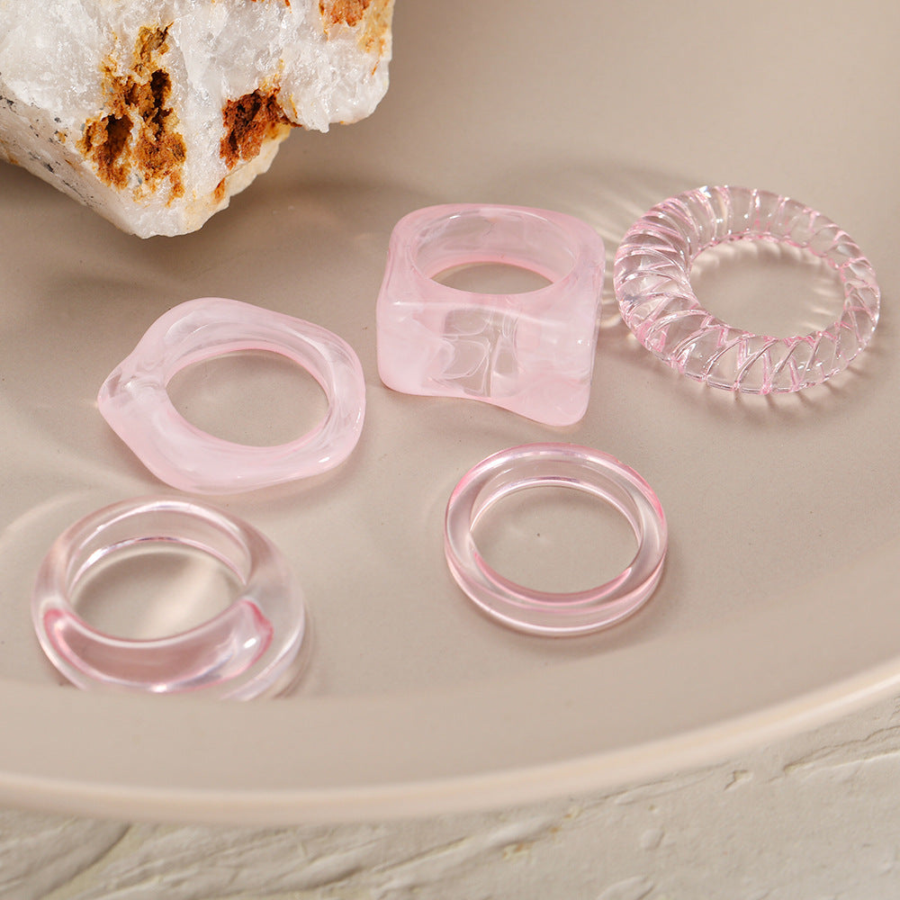 Wholesale Joint Ring Set 5-piece Creative Simple Resin Transparent Ring