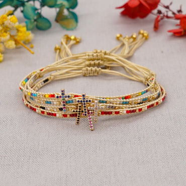 Gooddiy Wholesale Accessories Ethnic Style Diamond Cross Miyuki Beads Woven Bracelet