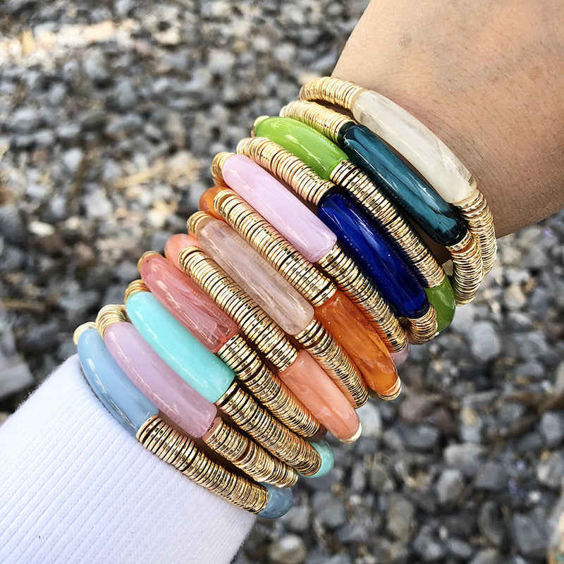 Casual Vacation Round Color Block Arylic Metal Wholesale Bracelets