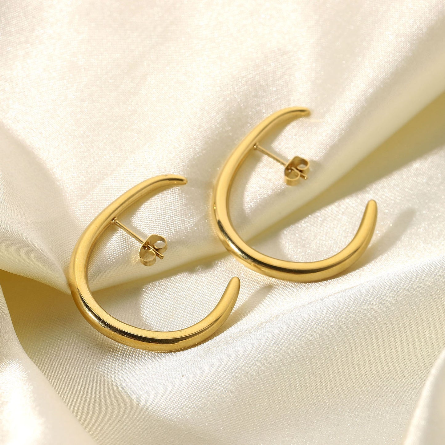 Fashion All-match Stainless Steel 14k Gold Personality C-shaped Hook Earring