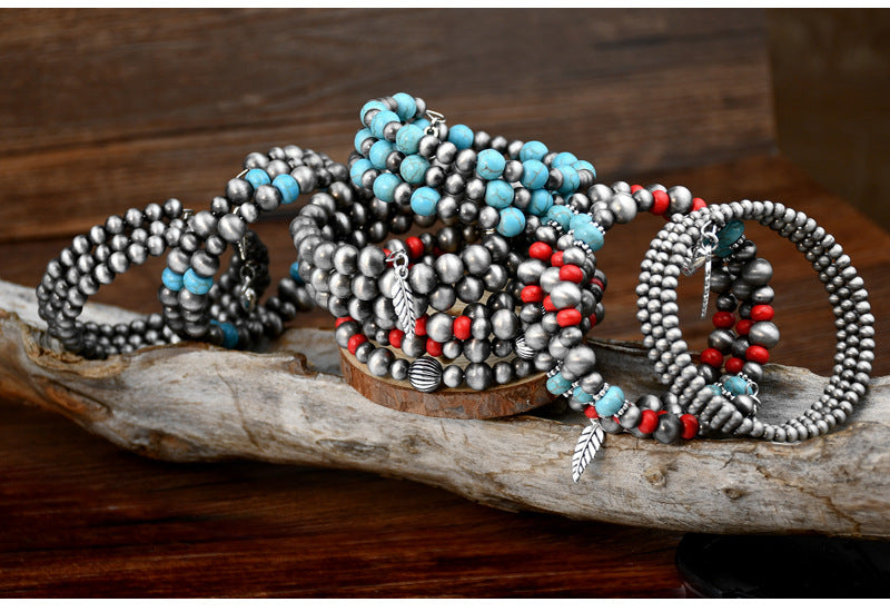Ethnic Style Round Turquoise Beaded Bracelets
