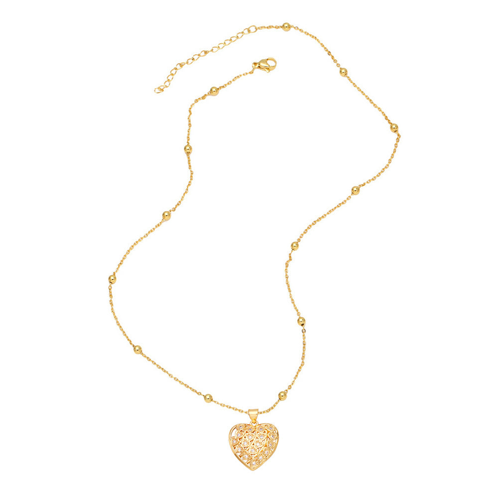 New Heart-shaped Copper Gold-plated Inlaid Zircon Necklace