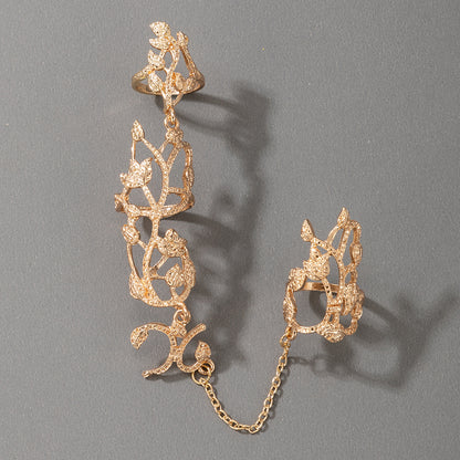 Fashion Hollow Flower Chain Carved Inlaid Rhinestone Ring Wholesale Gooddiy