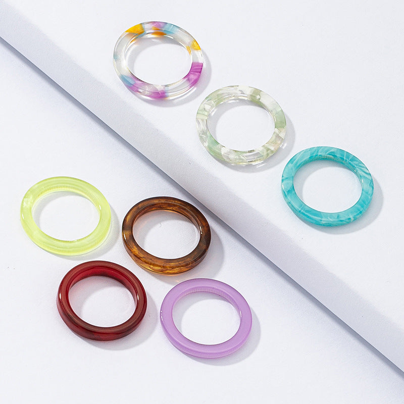 Wholesale Fashion Color Contrast Resin Ring Set