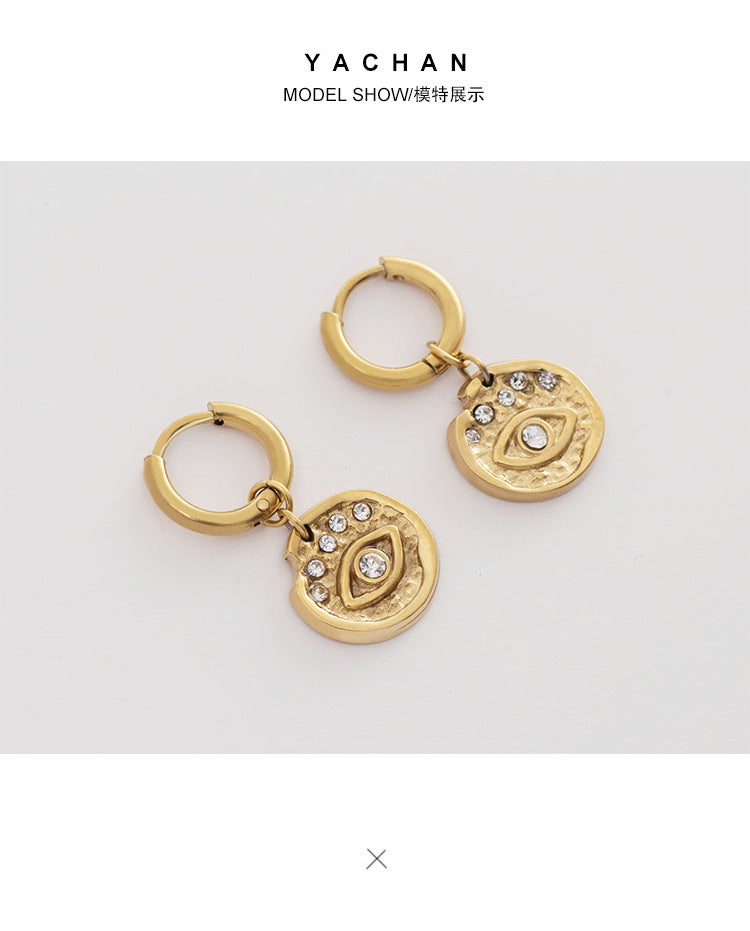 Stainless Steel Pendan Round Coins Trend Demon Eye Pendant Earrings