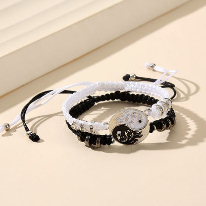 Simple Style Tai Chi Dragon Alloy Enamel Braid Couple Bracelets Necklace