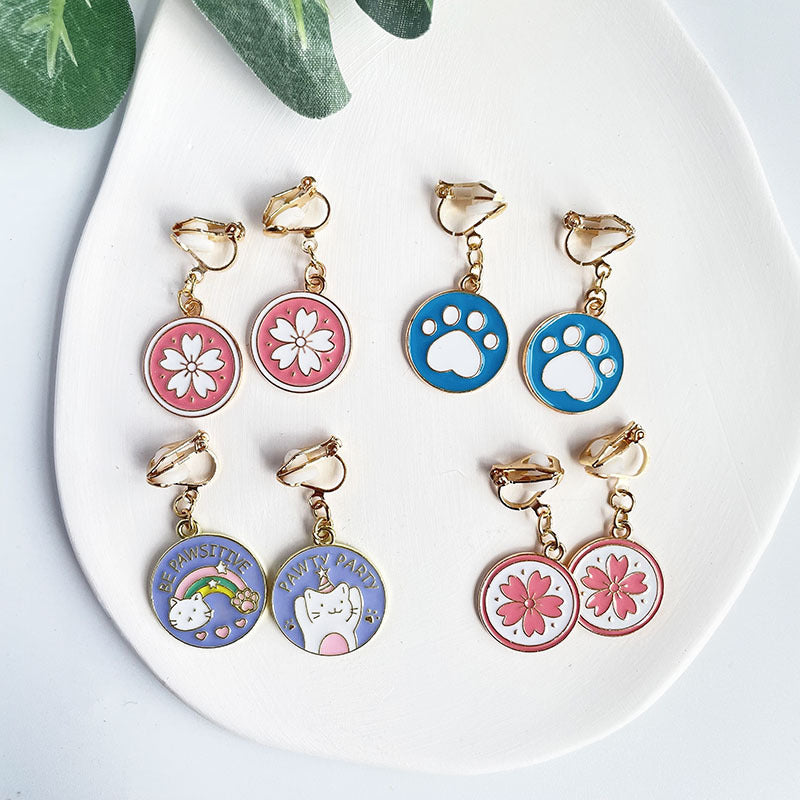 1 Pair Cute Sun Cat Alloy Enamel Women's Girl's Ear Clips