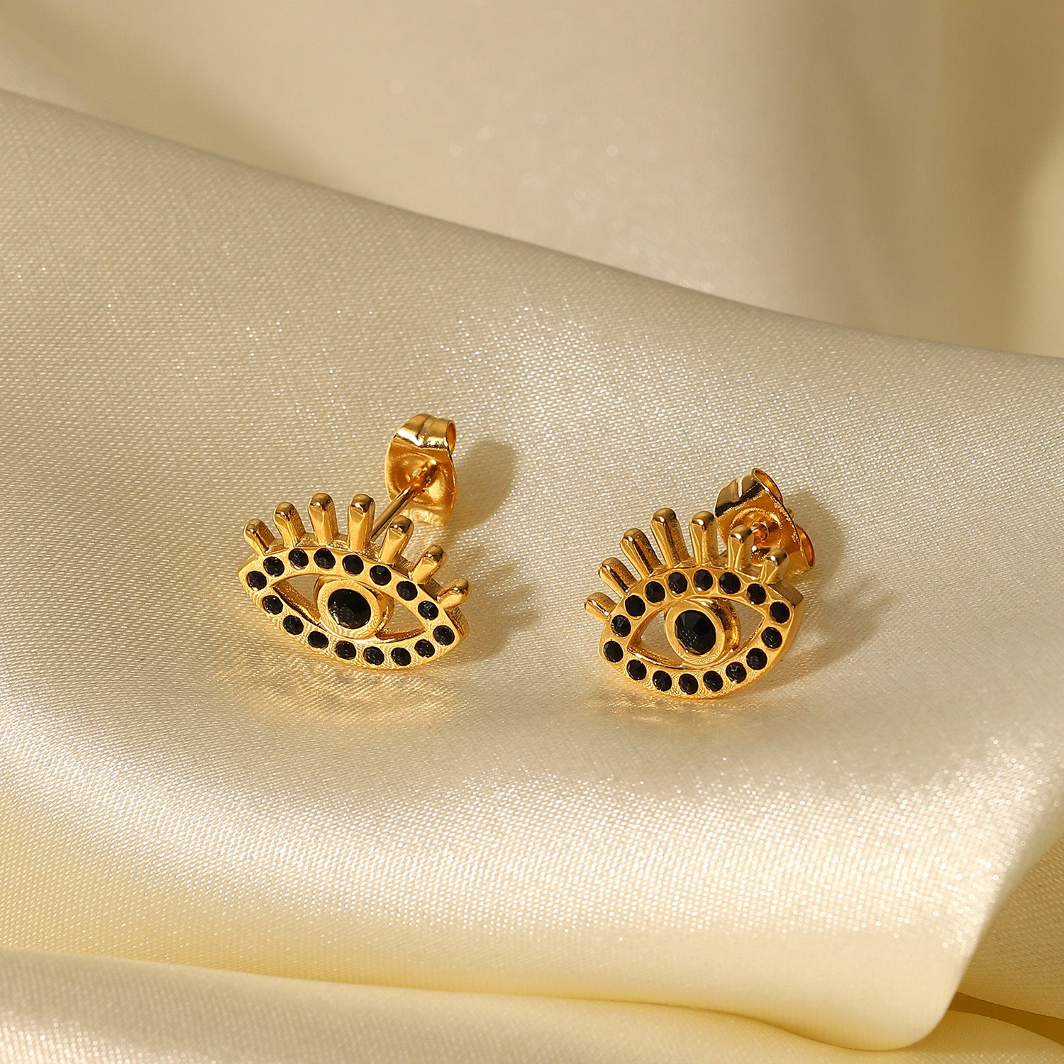 New Fashion Black Diamond Eye 18k Gold Stainless Steel Earrings