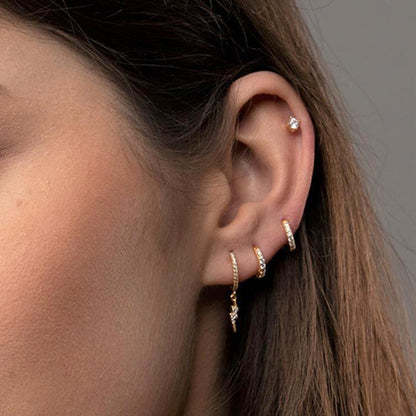 European And American Geometric Ear Buckle Double Fold Lightning Diamond Earrings
