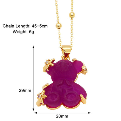 Copper Gold Plated Cute Simple Style Bear Inlay Resin Zircon Pendant Necklace