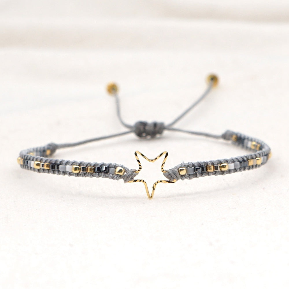 Wholesale Jewelry Ethnic Stainless Steel Hollow Star Rice Beads Bracelet Gooddiy