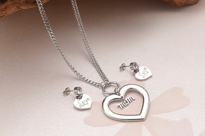 Fashion Titanium Steel Hollow Heart Earrings Necklace Set Wholesale