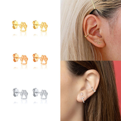 1 Pair Cute Paw Print Plating Sterling Silver Ear Studs