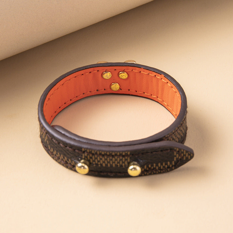 Simple Style V Shape Letter Lattice Pu Leather Wholesale Wristband