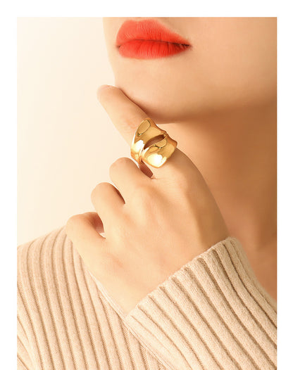 Fashion Irregular Solid Color Titanium Steel Plating Hollow Out 18k Gold Plated Rings