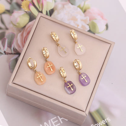 1 Piece Fashion Cross Plating Stainless Steel Natural Stone Earrings