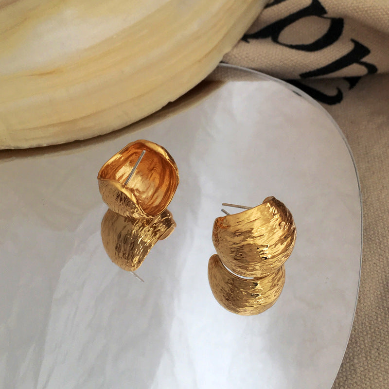 Retro C Shape Plating Copper Ear Studs