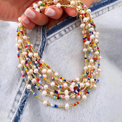 Vacation Multicolor Freshwater Pearl Seed Bead Beaded Knitting Women's Necklace