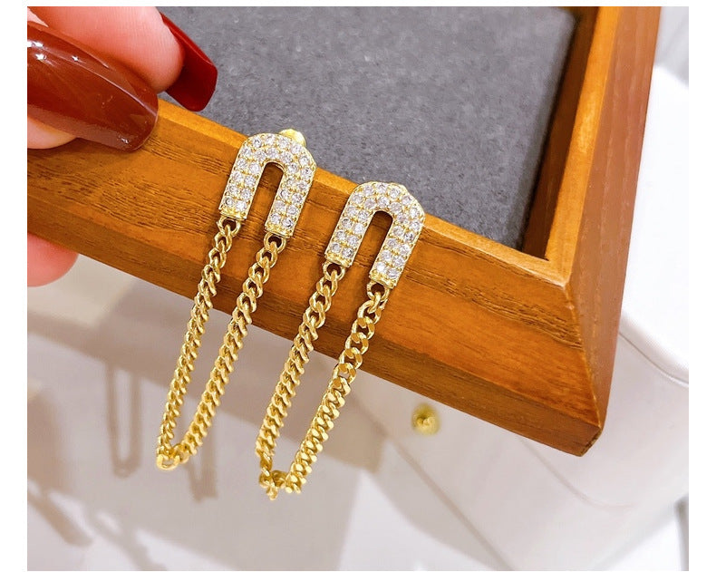 Sweet Geometric Copper Tassel Plating Zircon Drop Earrings 1 Pair