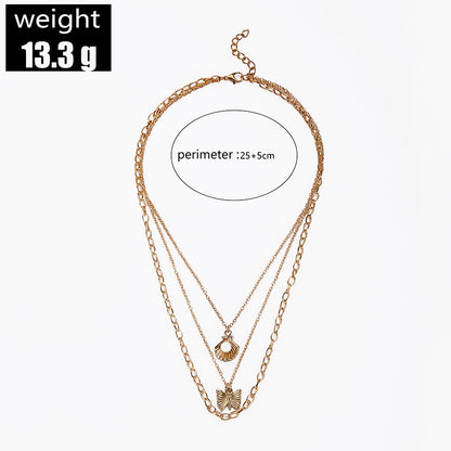 Cross-border New Arrival  Hot Sale Jewelry Clavicle Chain Female Simple Shell Imitation Pearl Butterfly Cuban Link Chain Clavicle Chain