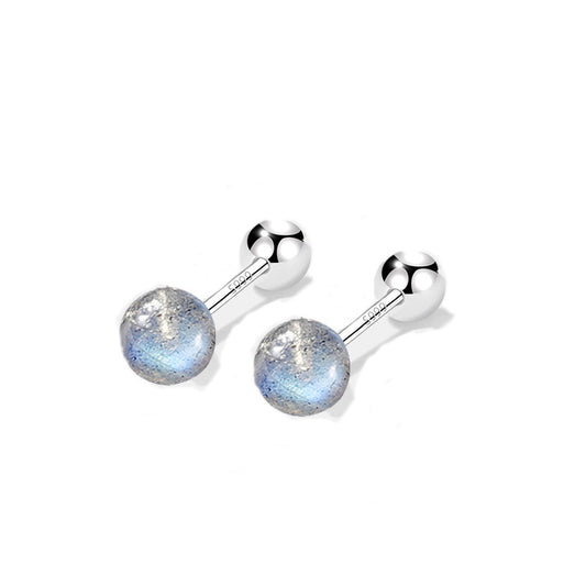 1 Pair Simple Style Round Sterling Silver Inlay Natural Stone Ear Studs