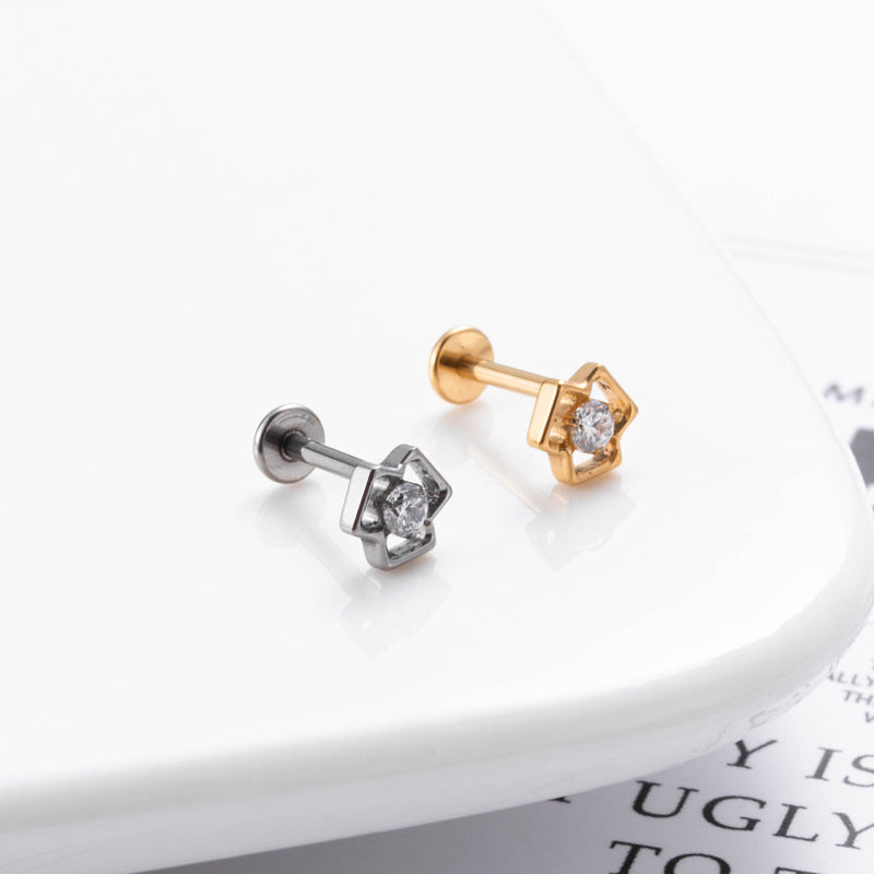 Simple Style Flower Titanium Inlay Zircon Ear Studs