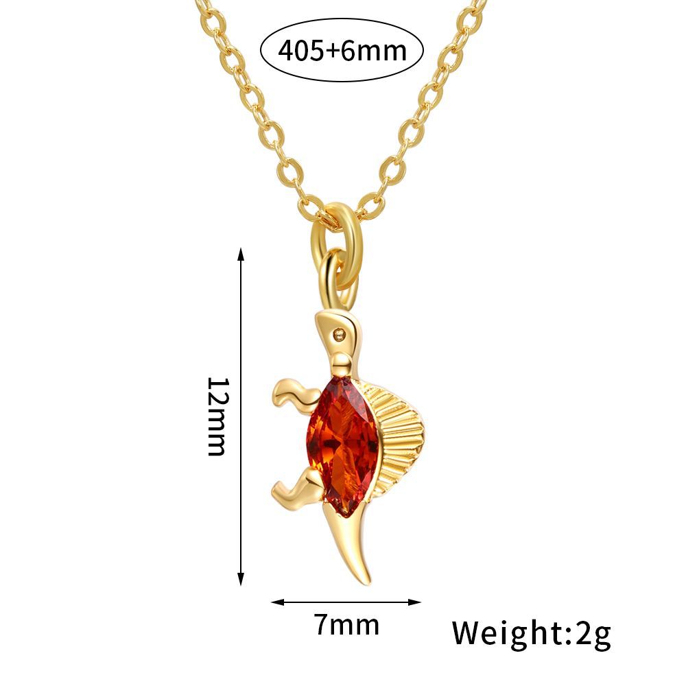 18k Popular Small Animal Element Dinosaur Inlaid Zircon Copper Necklace Wholesale Gooddiy