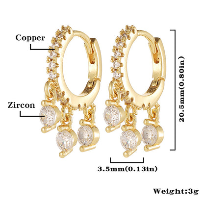 Fashion Water Droplets Copper Hoop Earrings Inlay Zircon Copper Earrings