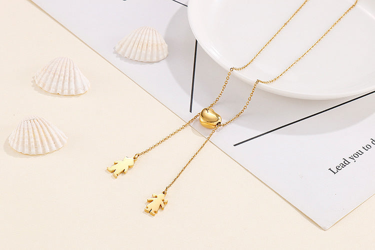 Fashion Stainless Steel Tassel Heart-shape Hollow Necklace