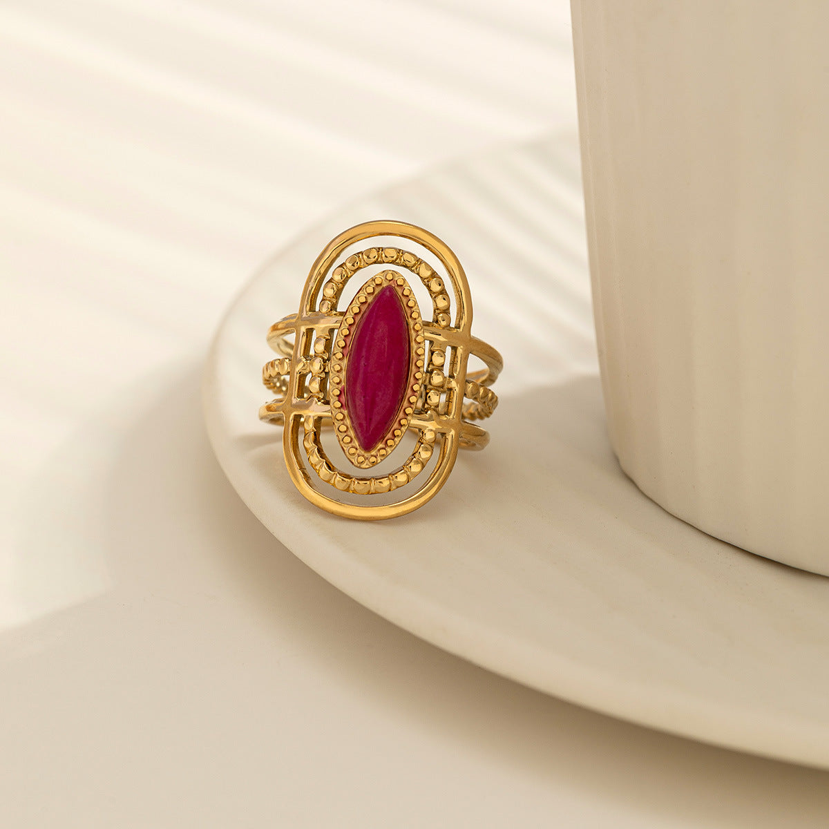 Retro U Shape Stainless Steel Agate Plating 18k Gold Plated Open Ring