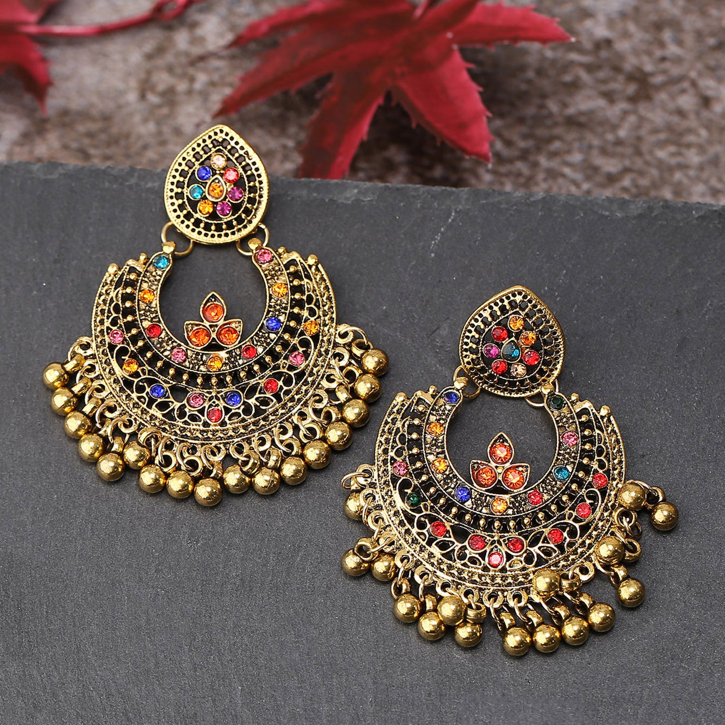 Wholesale Jewelry 1 Pair Ethnic Style Geometric Alloy Artificial Gemstones Drop Earrings