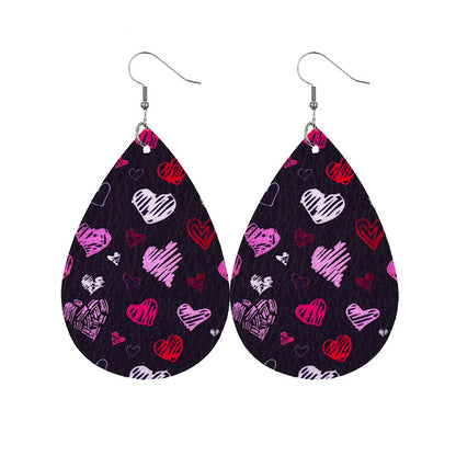 1 Pair Elegant Classic Style Water Droplets Heart Shape Pu Leather Drop Earrings