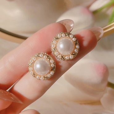 Wholesale Jewelry 1 Pair Retro Square Oval Bow Knot Imitation Pearl Alloy Rhinestones Earrings