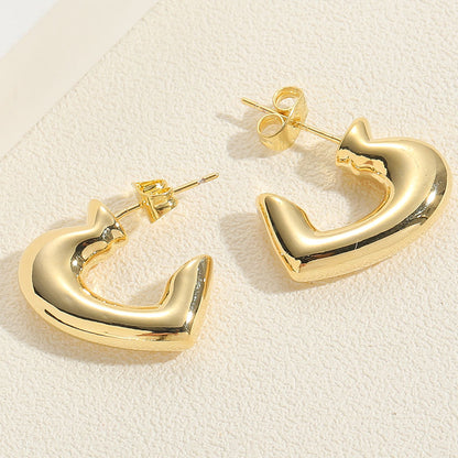 popular glossy polished face earrings female exaggerated design S-shaped bar fan-shaped love stud earrings ornament