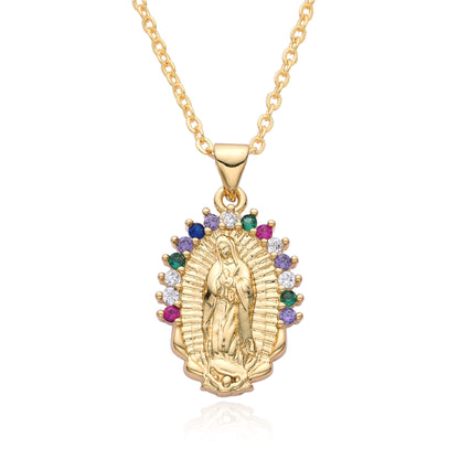 Copper Retro Virgin Mary Plating Inlay Zircon Pendant Necklace